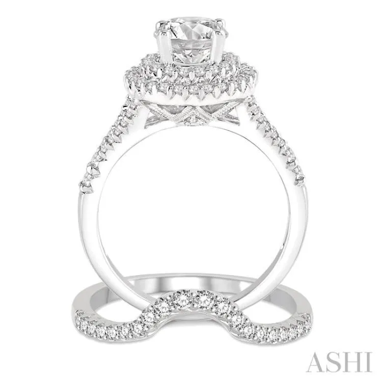 1 1/6 Ctw Diamond Bridal Set with 1 Ctw Round Cut Engagement Ring and 1/6 Ctw Wedding Band in 14K White Gold