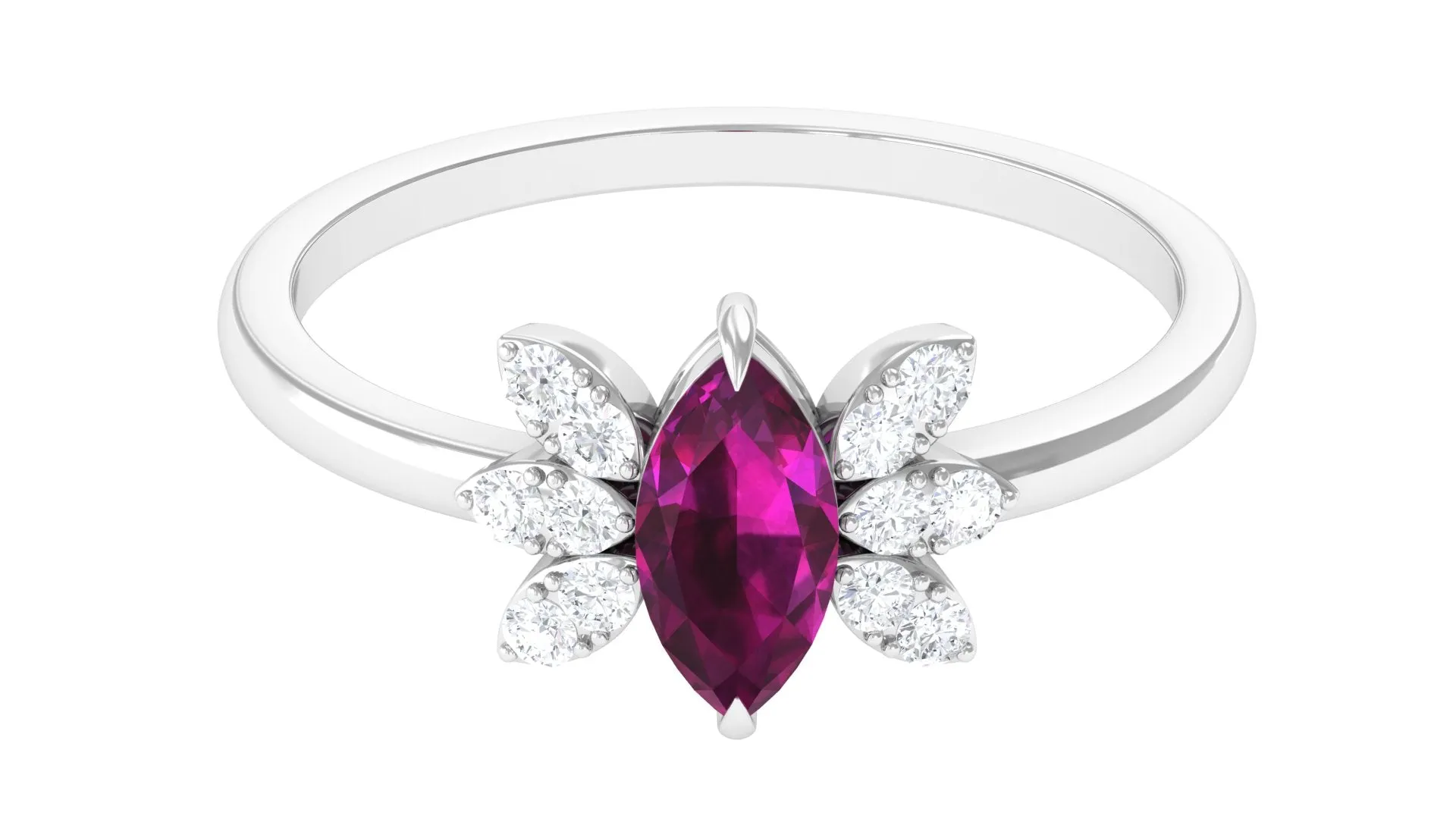 1 CT Marquise Cut Rhodolite Promise Ring with Diamond Stones