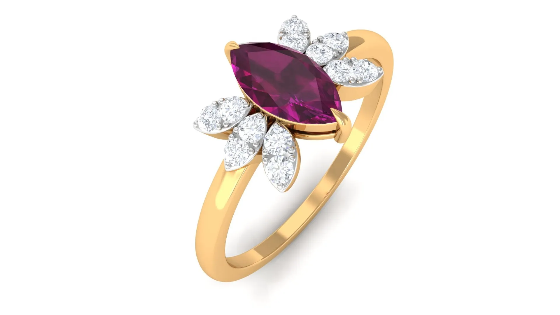 1 CT Marquise Cut Rhodolite Promise Ring with Diamond Stones