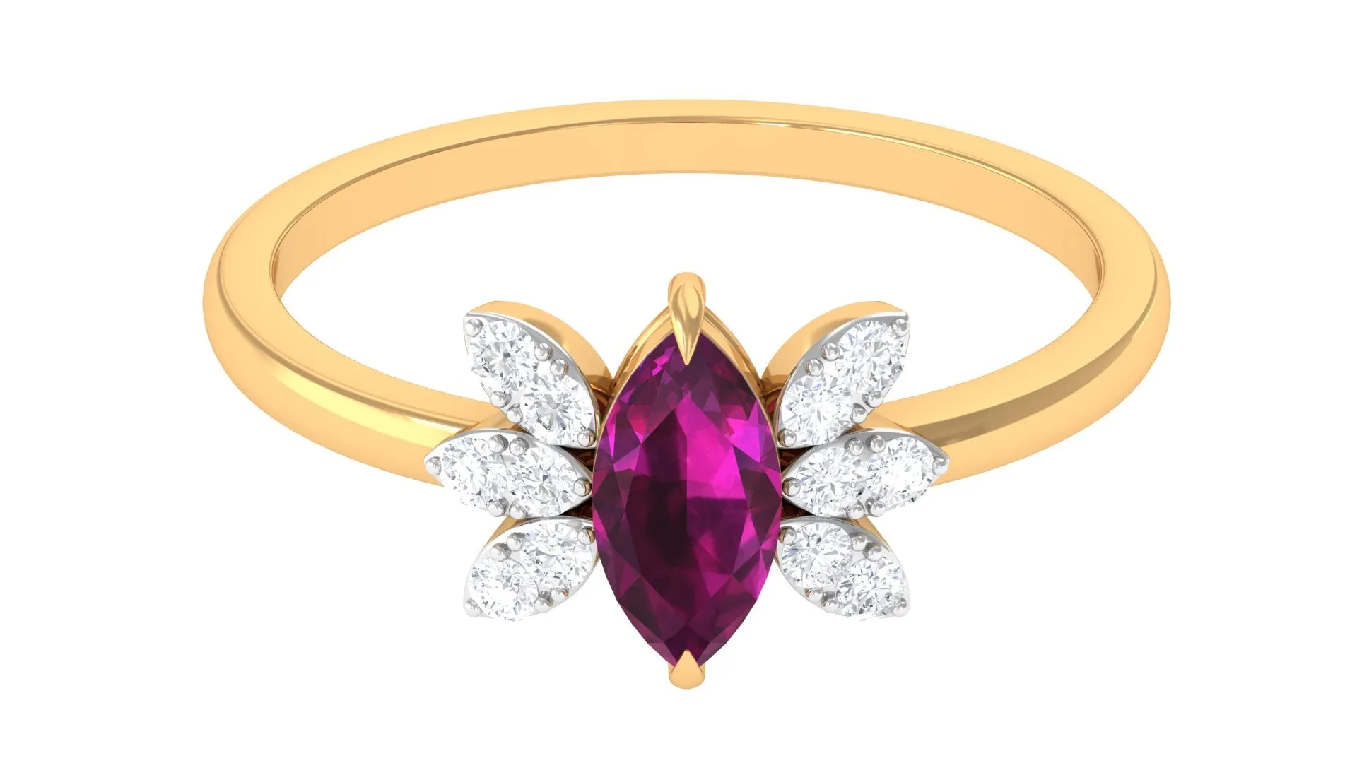 1 CT Marquise Cut Rhodolite Promise Ring with Diamond Stones