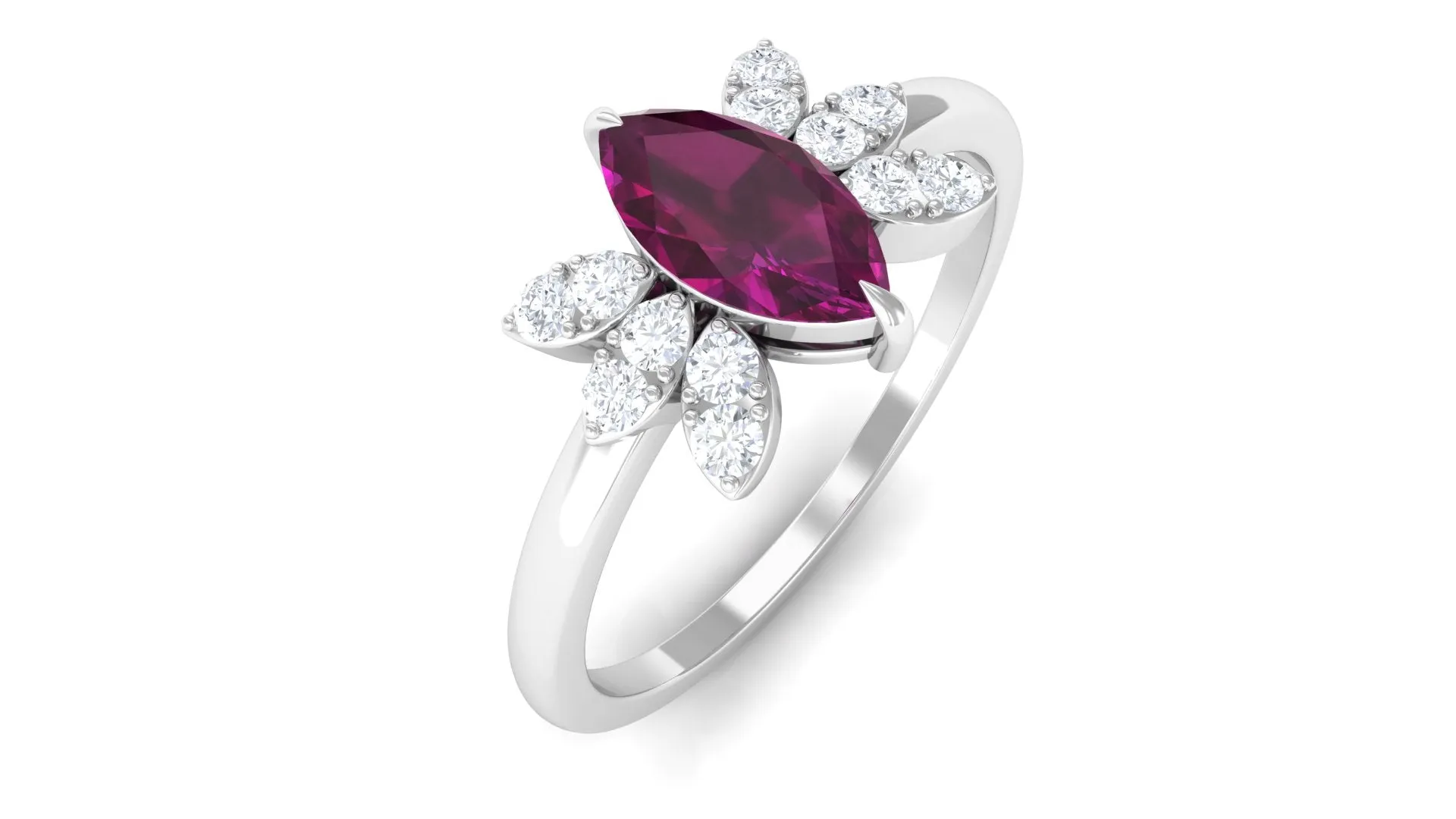 1 CT Marquise Cut Rhodolite Promise Ring with Diamond Stones