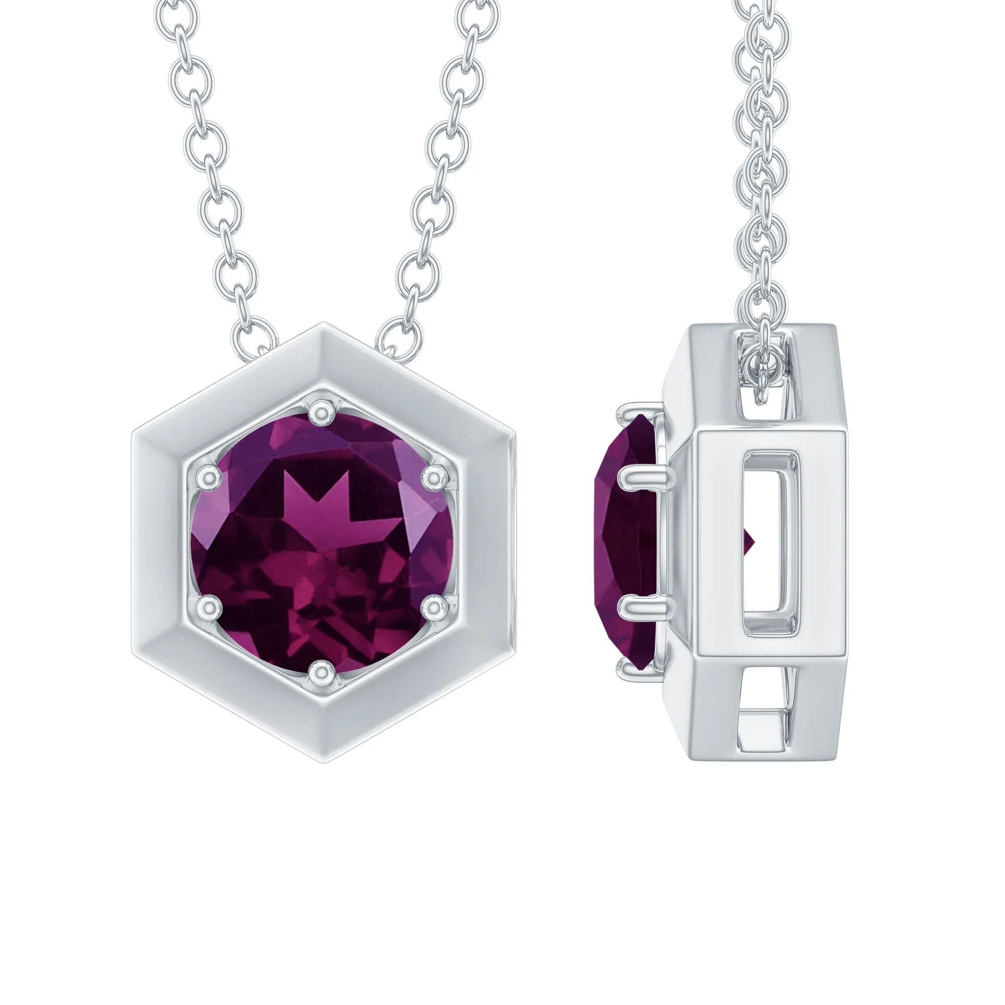 1 CT Natural Rhodolite Solitaire Hexagon Pendant in Gold