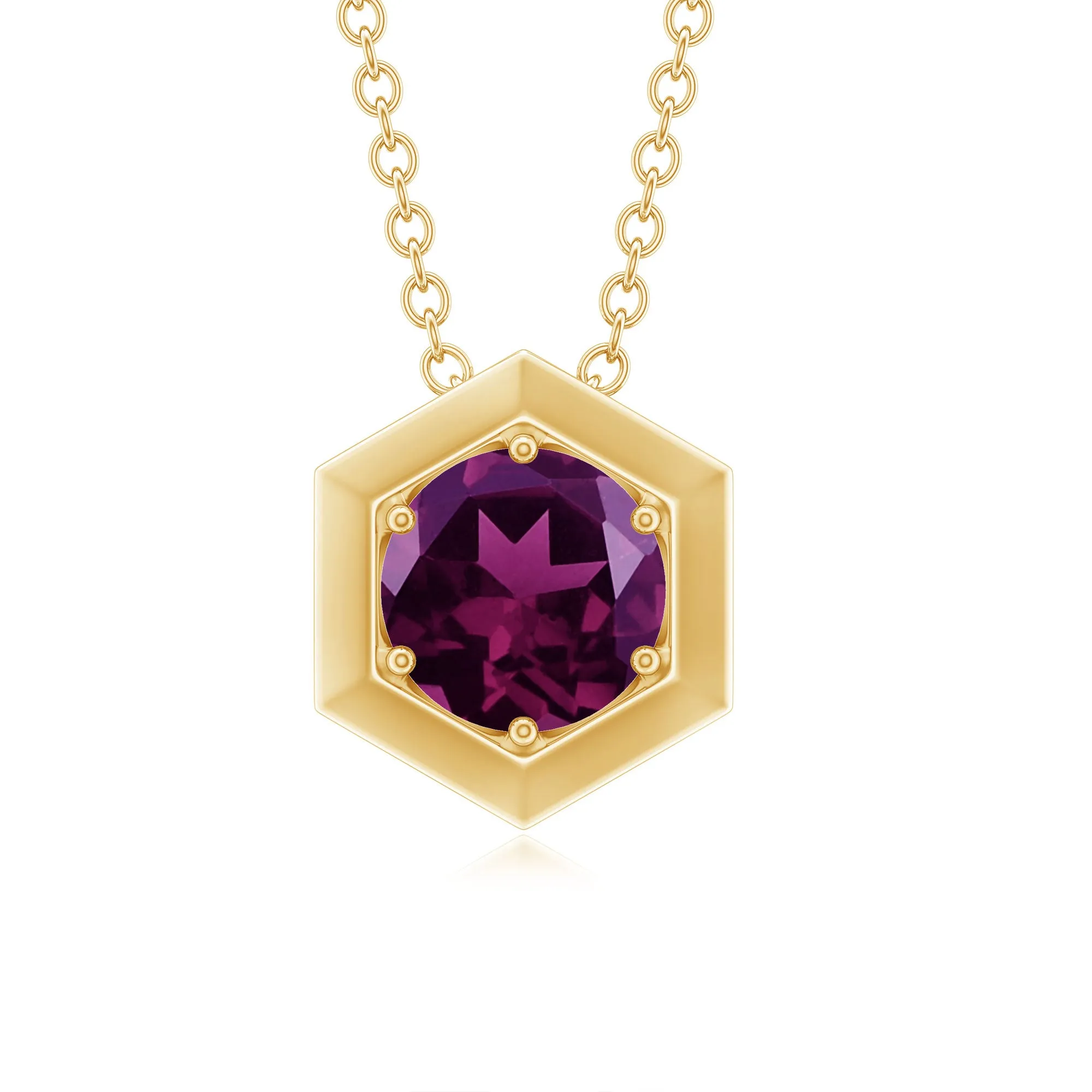 1 CT Natural Rhodolite Solitaire Hexagon Pendant in Gold