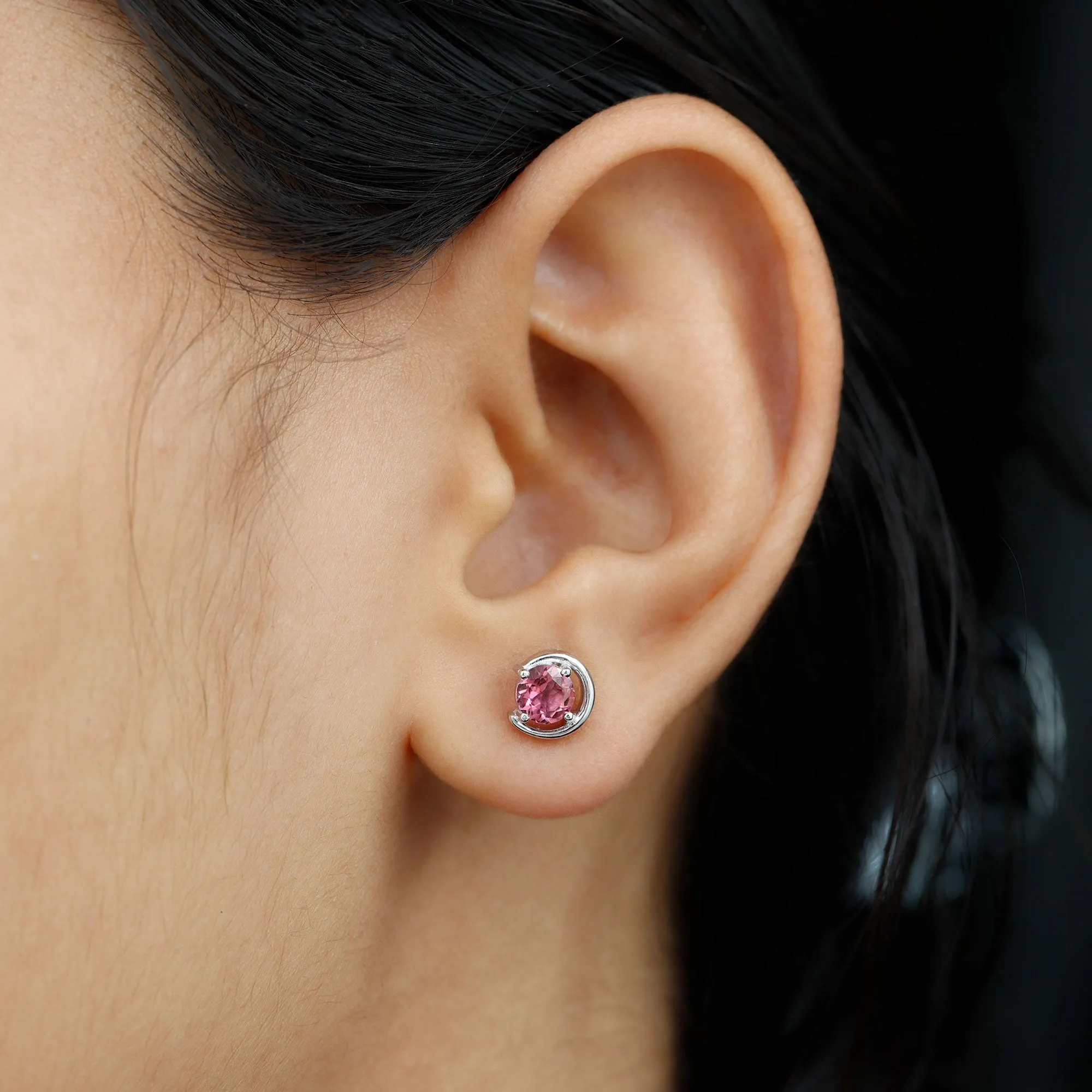 1 CT Simple Pink Tourmaline Solitaire Stud Earrings