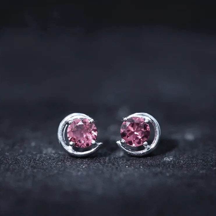 1 CT Simple Pink Tourmaline Solitaire Stud Earrings