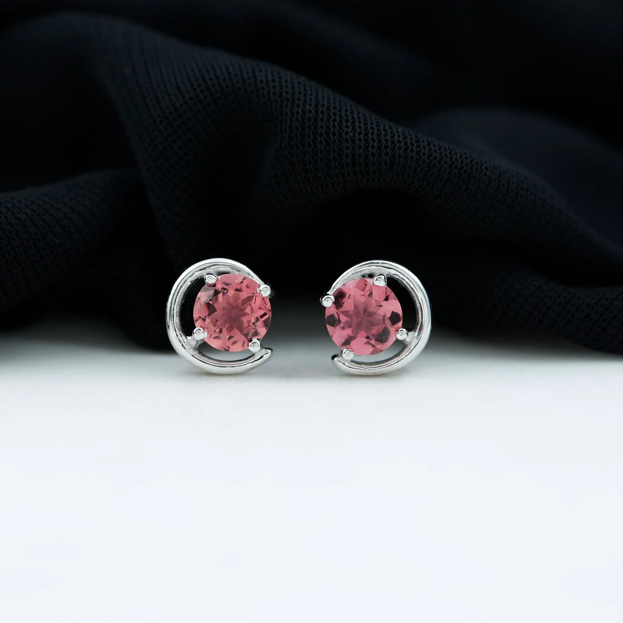 1 CT Simple Pink Tourmaline Solitaire Stud Earrings