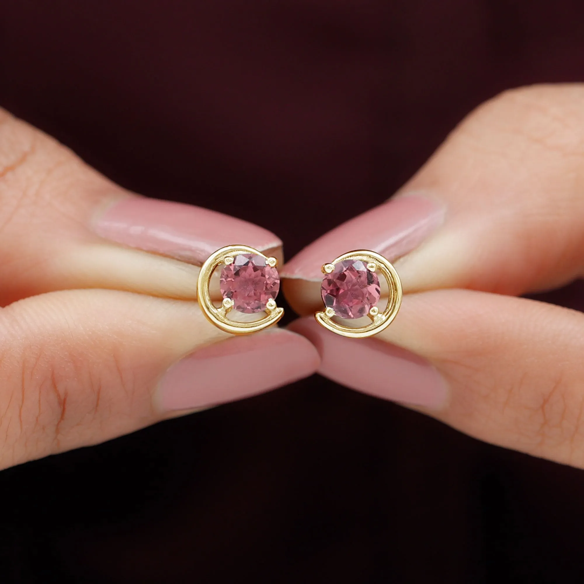 1 CT Simple Pink Tourmaline Solitaire Stud Earrings