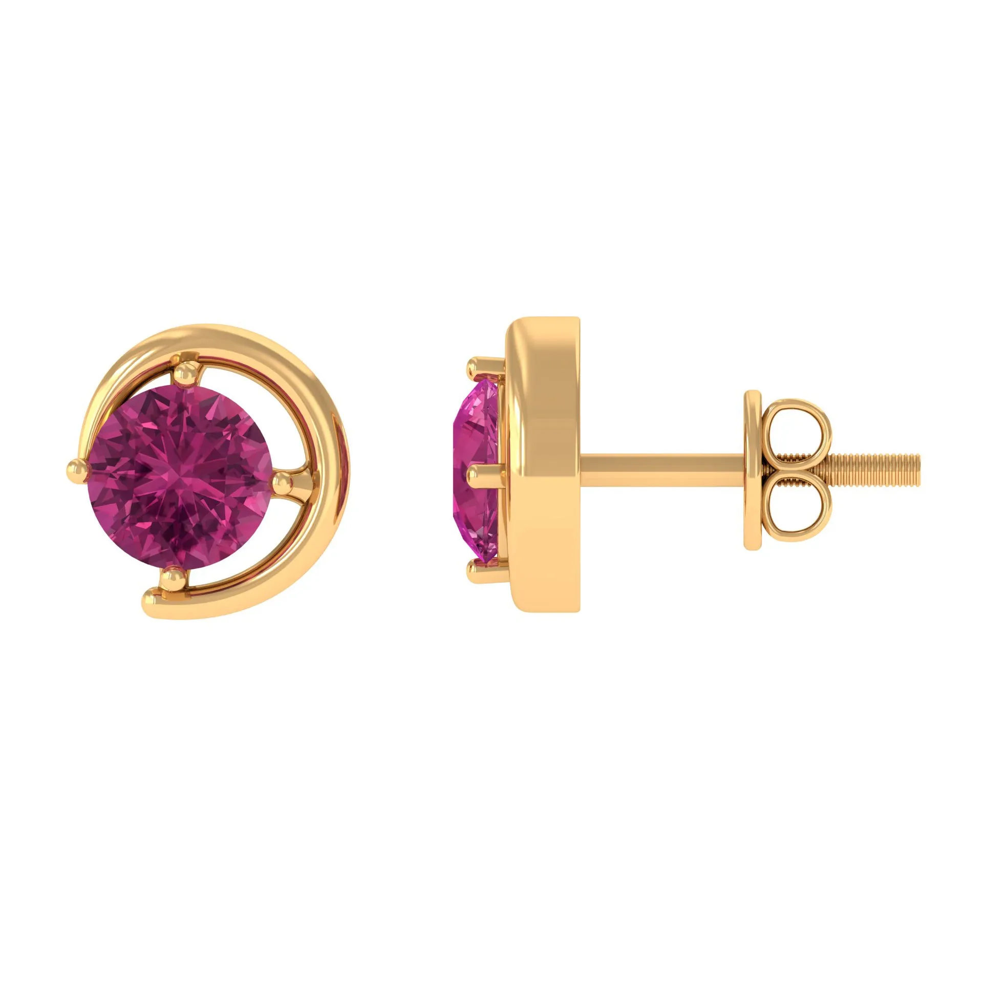 1 CT Simple Pink Tourmaline Solitaire Stud Earrings