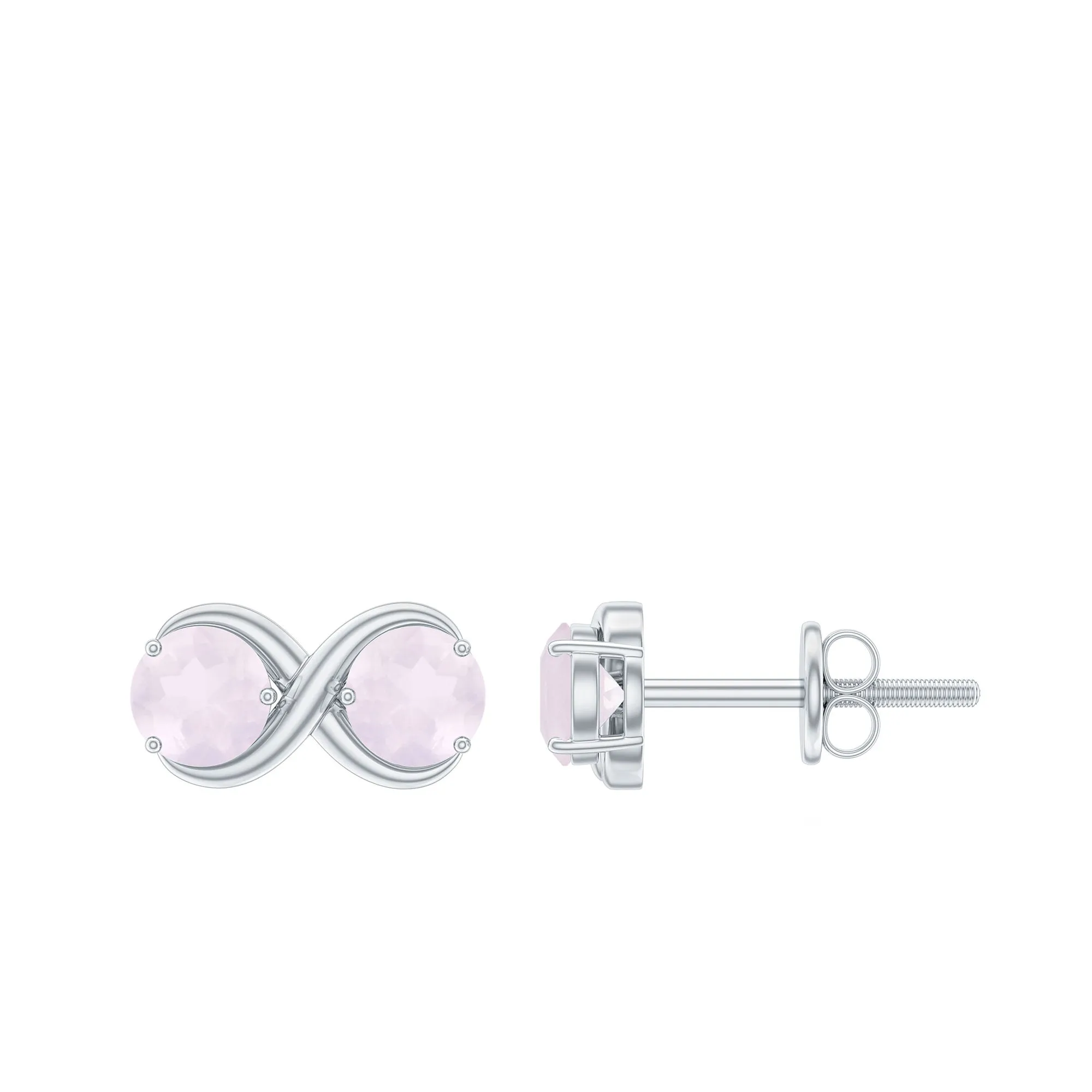 1 CT Simple Rose Quartz Two Stone Infinity Stud Earrings