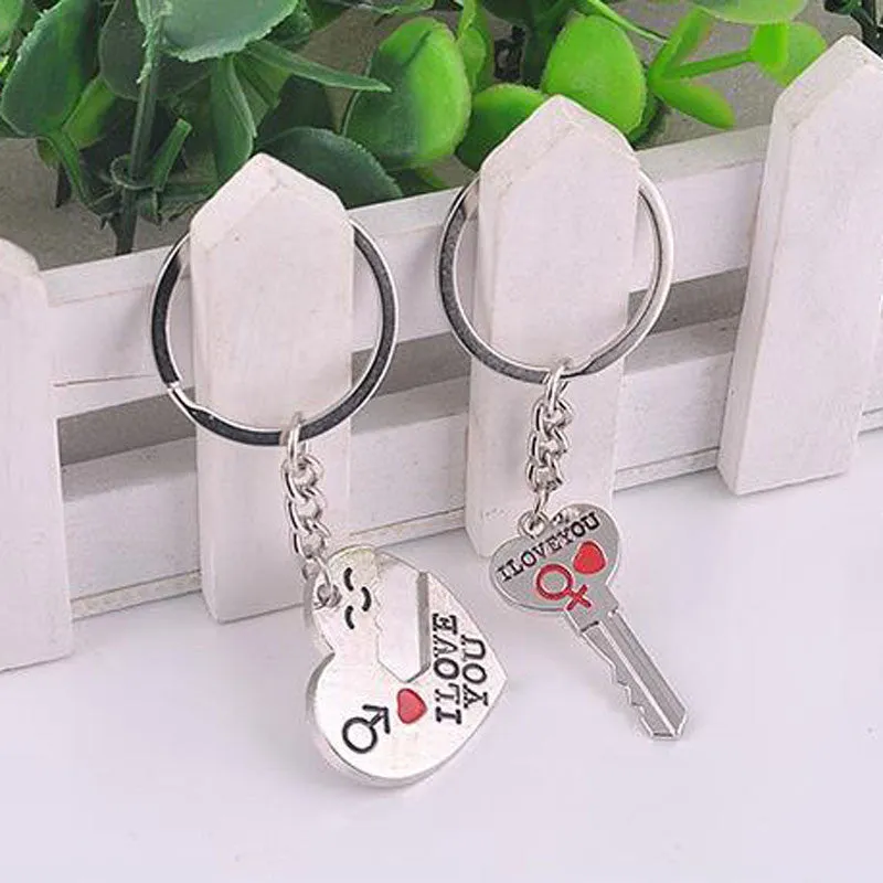 1 Pair Couple I LOVE YOU Letter Keychain Heart Key Ring Silver Plated Lovers Love Key Chain