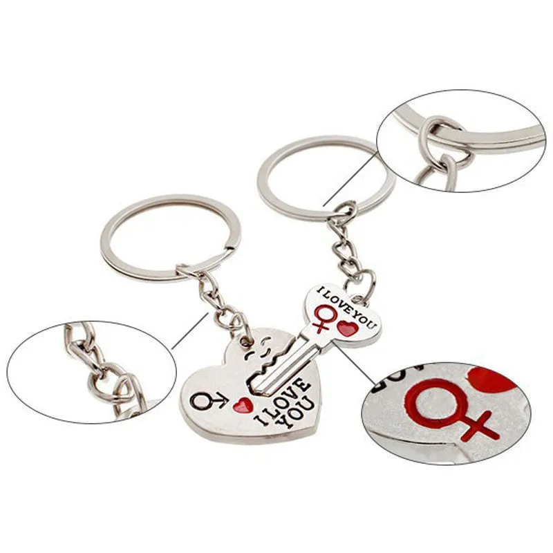 1 Pair Couple I LOVE YOU Letter Keychain Heart Key Ring Silver Plated Lovers Love Key Chain