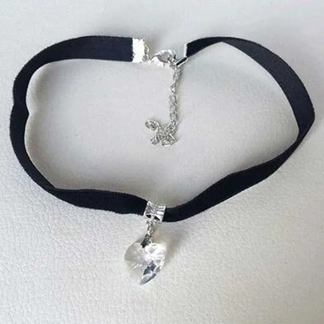 1 PCS Unisex Women Men Lover Gothic Velvet Heart Crystal Choker Handmade Necklace Pendant Torques Retro 80 90s New Jewelry