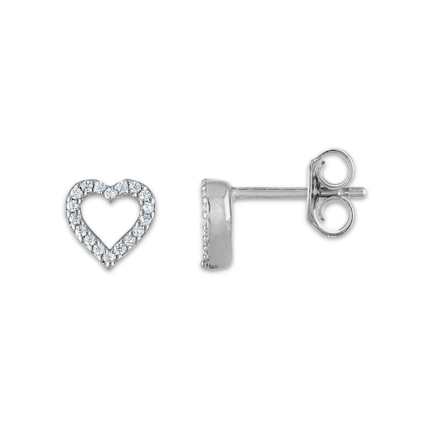 1/20 CTW Diamond Stud Heart Outline Earrings in 10KT White Gold