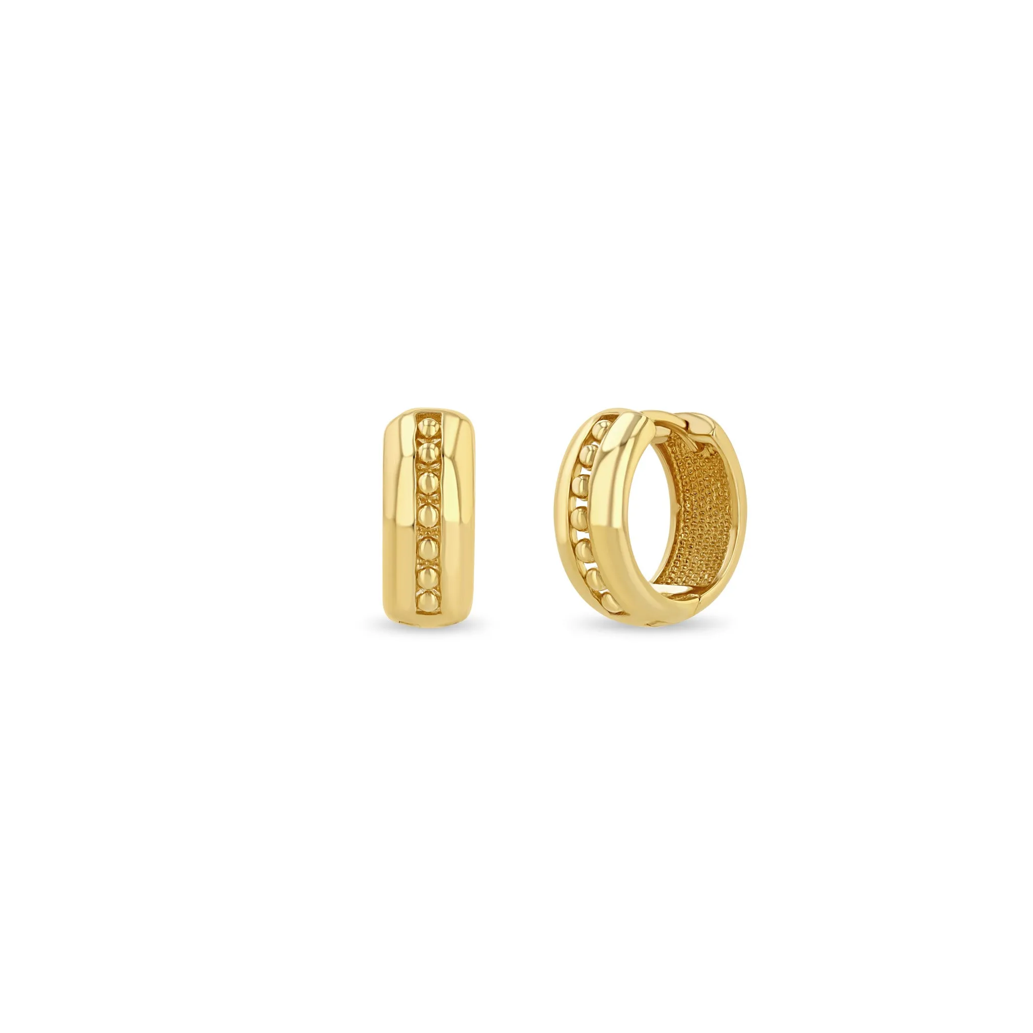 14k Gold Wide Channel Beaded Huggie Hoops