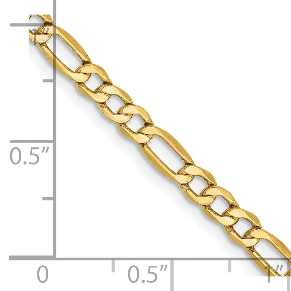 14k Yellow Gold 3.50-mm Semi Solid Figaro Chain