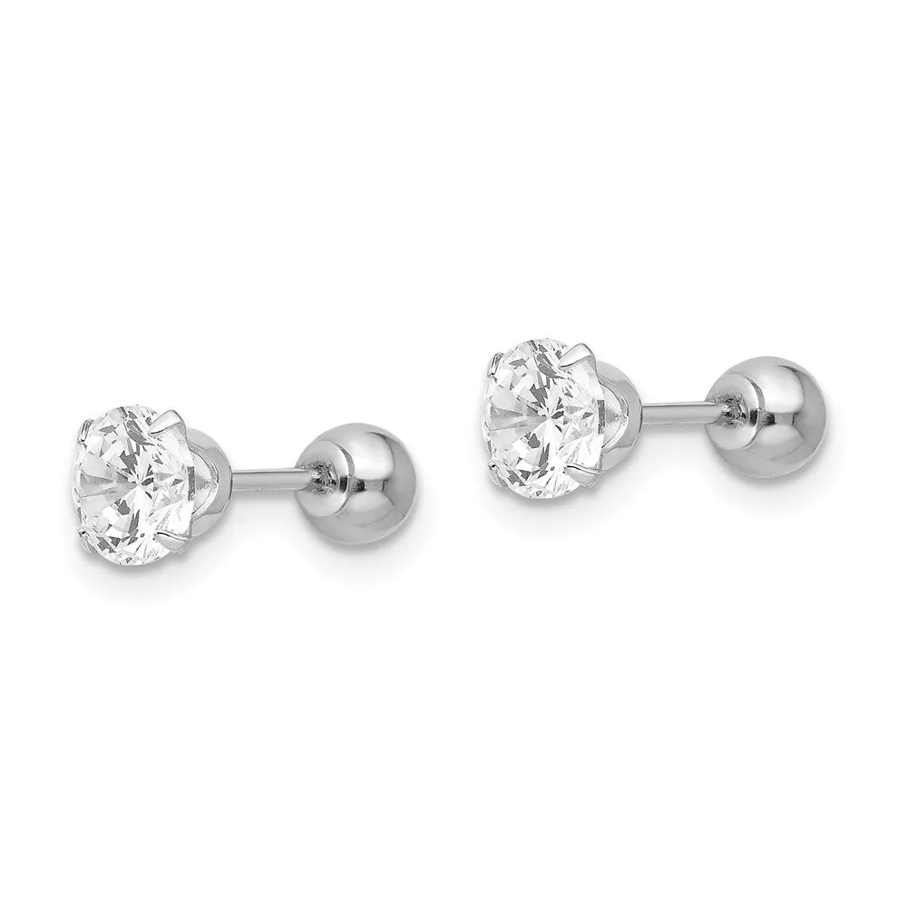 14KT White Gold 5MM Cubic Zirconia Reversible Stud Earrings