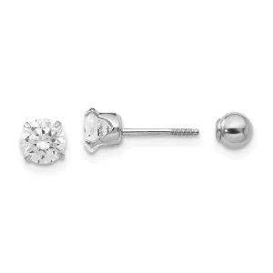 14KT White Gold 5MM Cubic Zirconia Reversible Stud Earrings