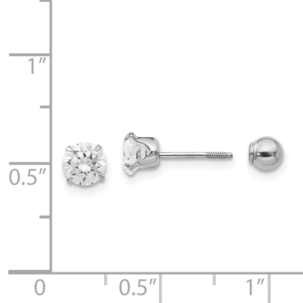 14KT White Gold 5MM Cubic Zirconia Reversible Stud Earrings