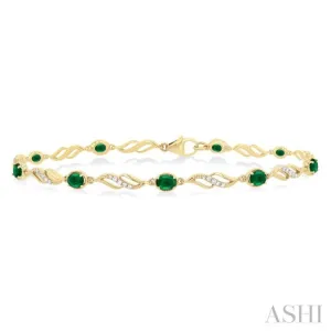 1/5 Ctw Oval Cut 4X3 MM Emerald and Round Cut Diamond Precious Eternity Link Tennis Bracelet in 10K Yellow Gold