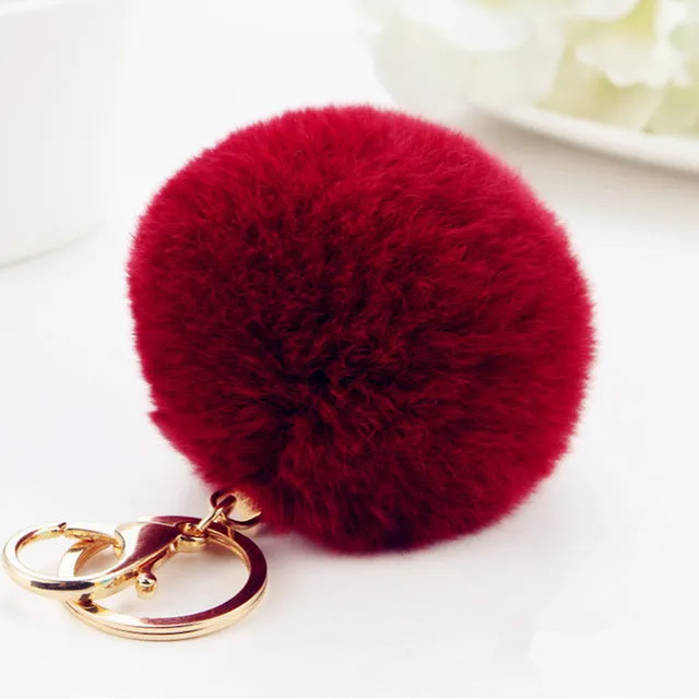 2016 new 10 color trinket Keychain pompons keychains fur Keychain fluffy key chains for cars keyrings trinkets pom pom keychain