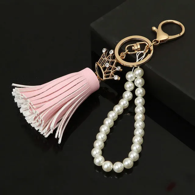 2017 Camellia Leather Tassels Keychain Bag Pendant Car Ornaments Creative Gifts Long Key Chain Buckle Key Ring 11 Colors