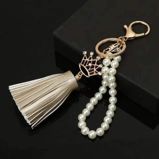 2017 Camellia Leather Tassels Keychain Bag Pendant Car Ornaments Creative Gifts Long Key Chain Buckle Key Ring 11 Colors