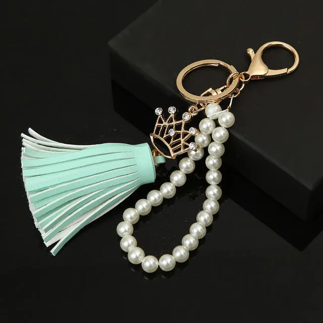 2017 Camellia Leather Tassels Keychain Bag Pendant Car Ornaments Creative Gifts Long Key Chain Buckle Key Ring 11 Colors