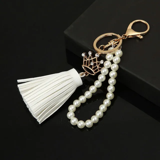 2017 Camellia Leather Tassels Keychain Bag Pendant Car Ornaments Creative Gifts Long Key Chain Buckle Key Ring 11 Colors