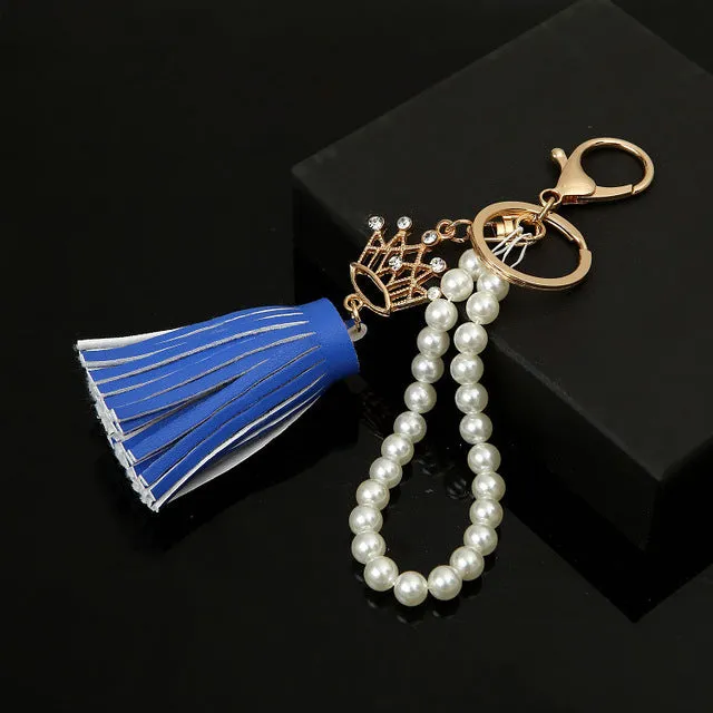 2017 Camellia Leather Tassels Keychain Bag Pendant Car Ornaments Creative Gifts Long Key Chain Buckle Key Ring 11 Colors