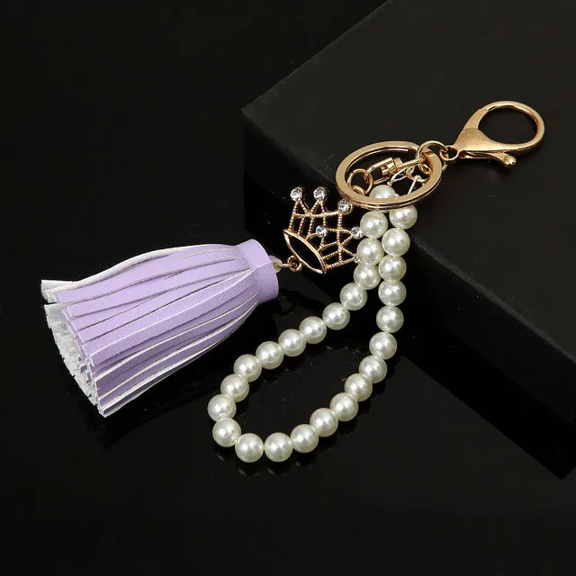 2017 Camellia Leather Tassels Keychain Bag Pendant Car Ornaments Creative Gifts Long Key Chain Buckle Key Ring 11 Colors