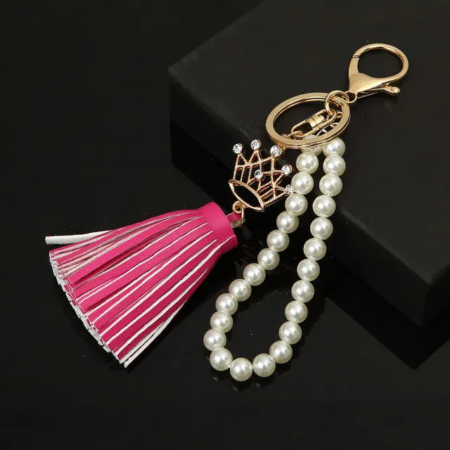 2017 Camellia Leather Tassels Keychain Bag Pendant Car Ornaments Creative Gifts Long Key Chain Buckle Key Ring 11 Colors