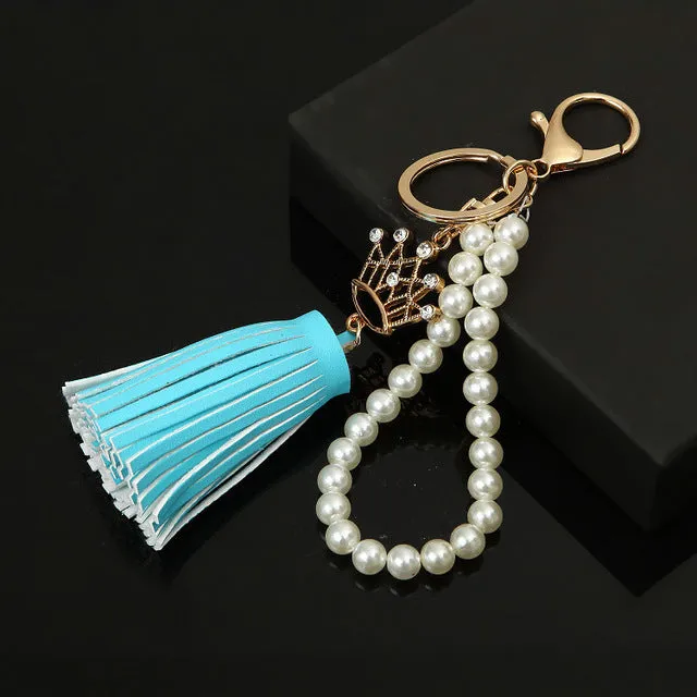 2017 Camellia Leather Tassels Keychain Bag Pendant Car Ornaments Creative Gifts Long Key Chain Buckle Key Ring 11 Colors