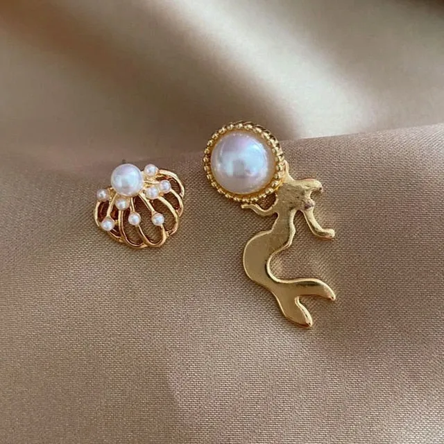 2021 New Cute Animal Stud Earrings for Women Temperament Horse Kitten Owl Pearl Rhinestone Earring Girls Birthday Party Jewelry