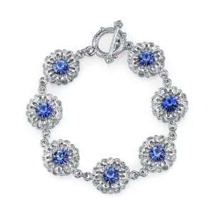 2028 Jewelry Sapphire Blue Crystal Flower Toggle Bracelet