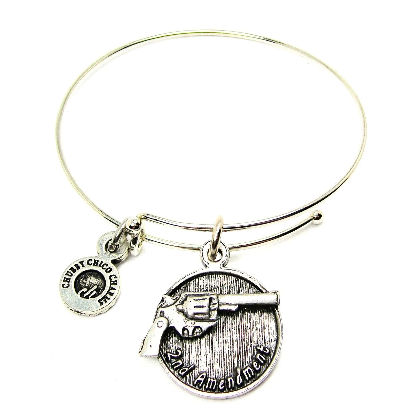 2nd Amendment With Revolver Charm Expandable Bangle Bracelet Set