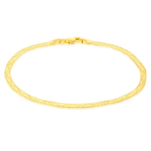 9ct Yellow Gold Diamond Cut Wave Herringbone 17.5cm Bracelet