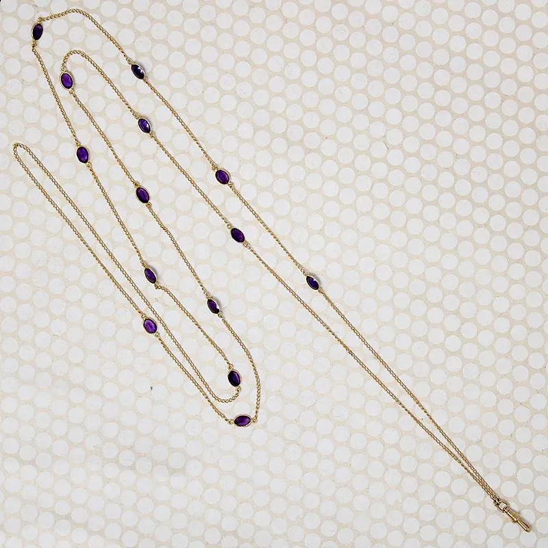 Amethyst Studded Long Gold Guard Chain