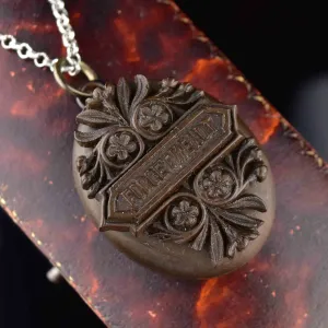 Antique Forget Me Not Gutta Percha Locket Necklace