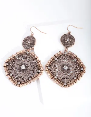 Antique Gold Bead Disc Earring