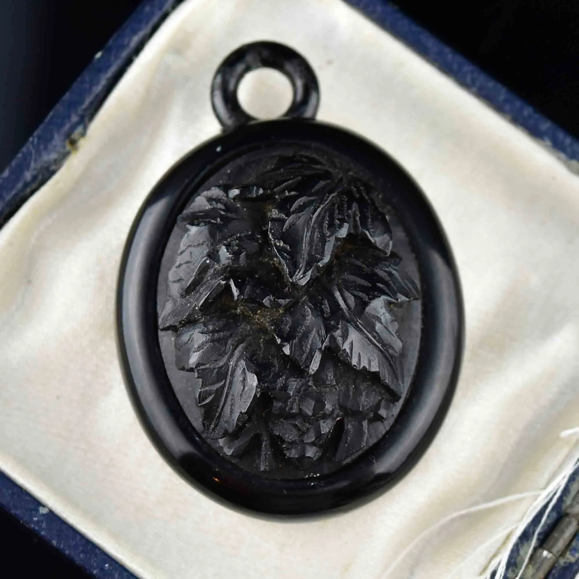 Antique Victorian Carved Ivy Whitby Jet Locket