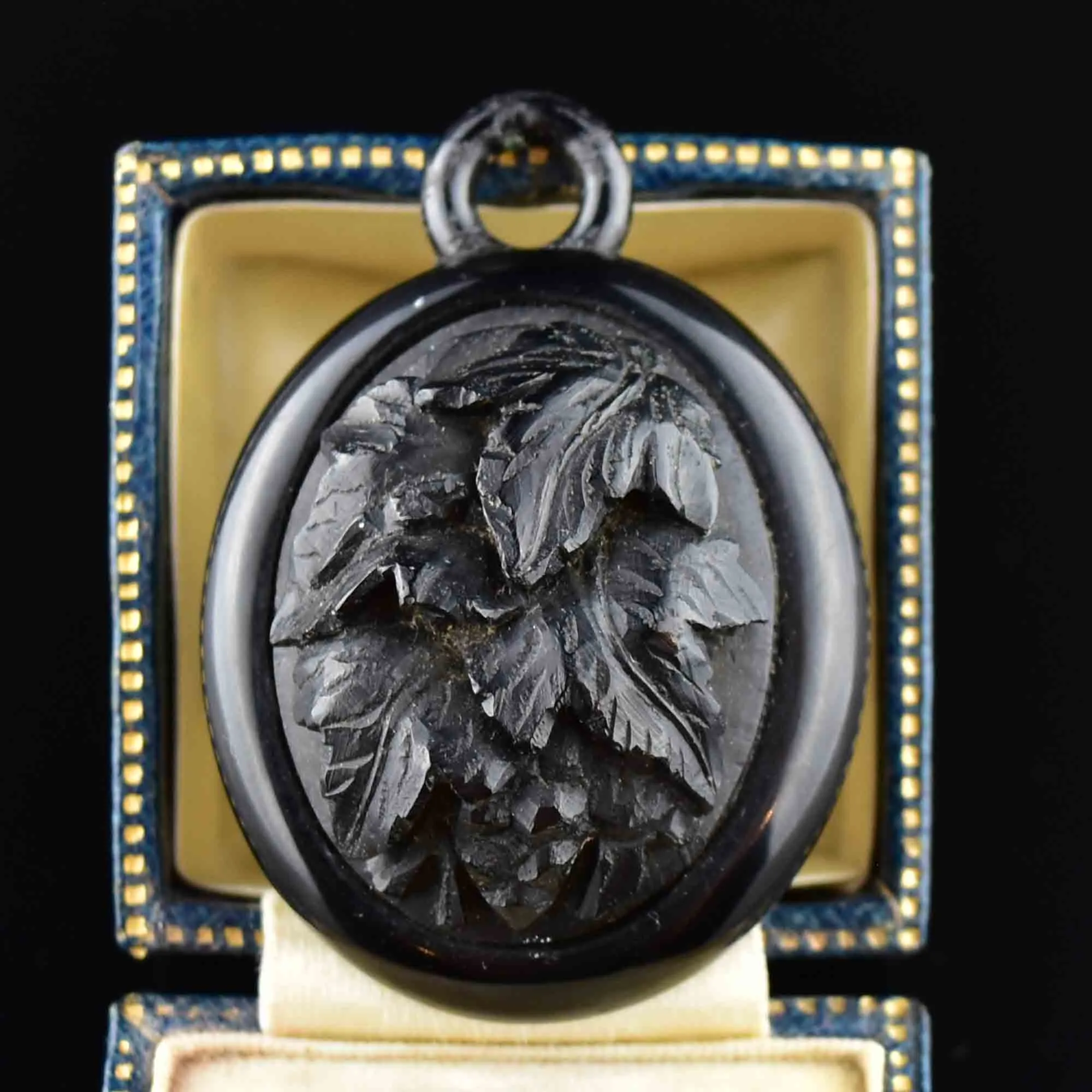 Antique Victorian Carved Ivy Whitby Jet Locket