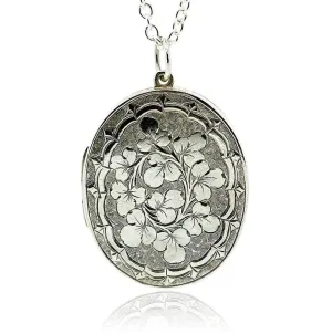 Antique Victorian Engraved Silver Locket Necklace