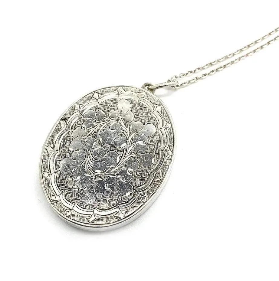 Antique Victorian Engraved Silver Locket Necklace