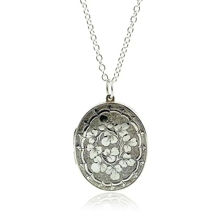 Antique Victorian Engraved Silver Locket Necklace