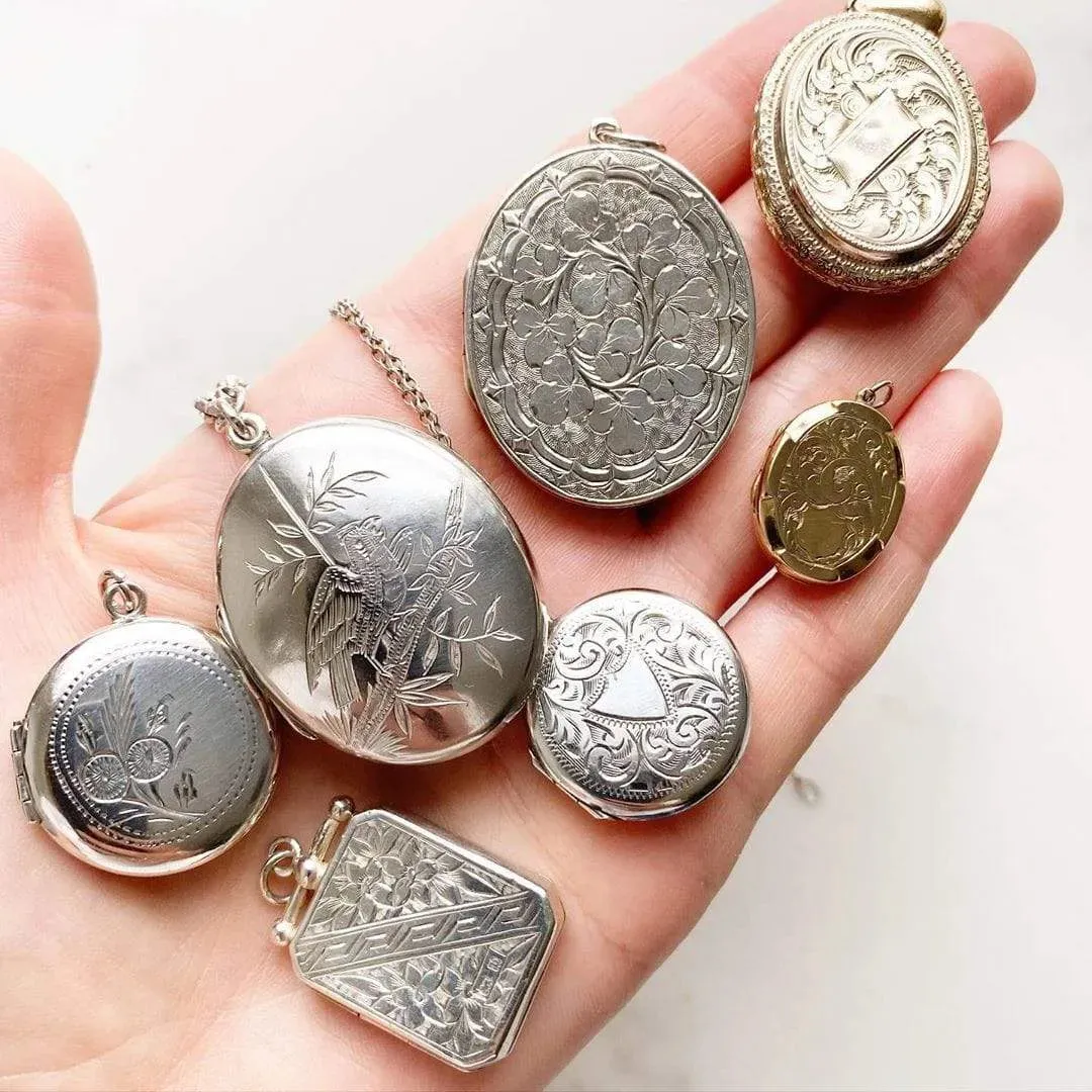 Antique Victorian Engraved Silver Locket Necklace