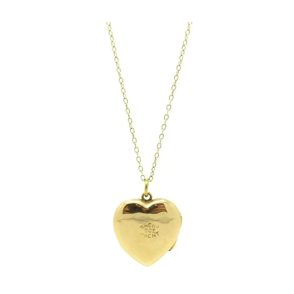 Antique Victorian Gold Engraved Heart Locket Necklace