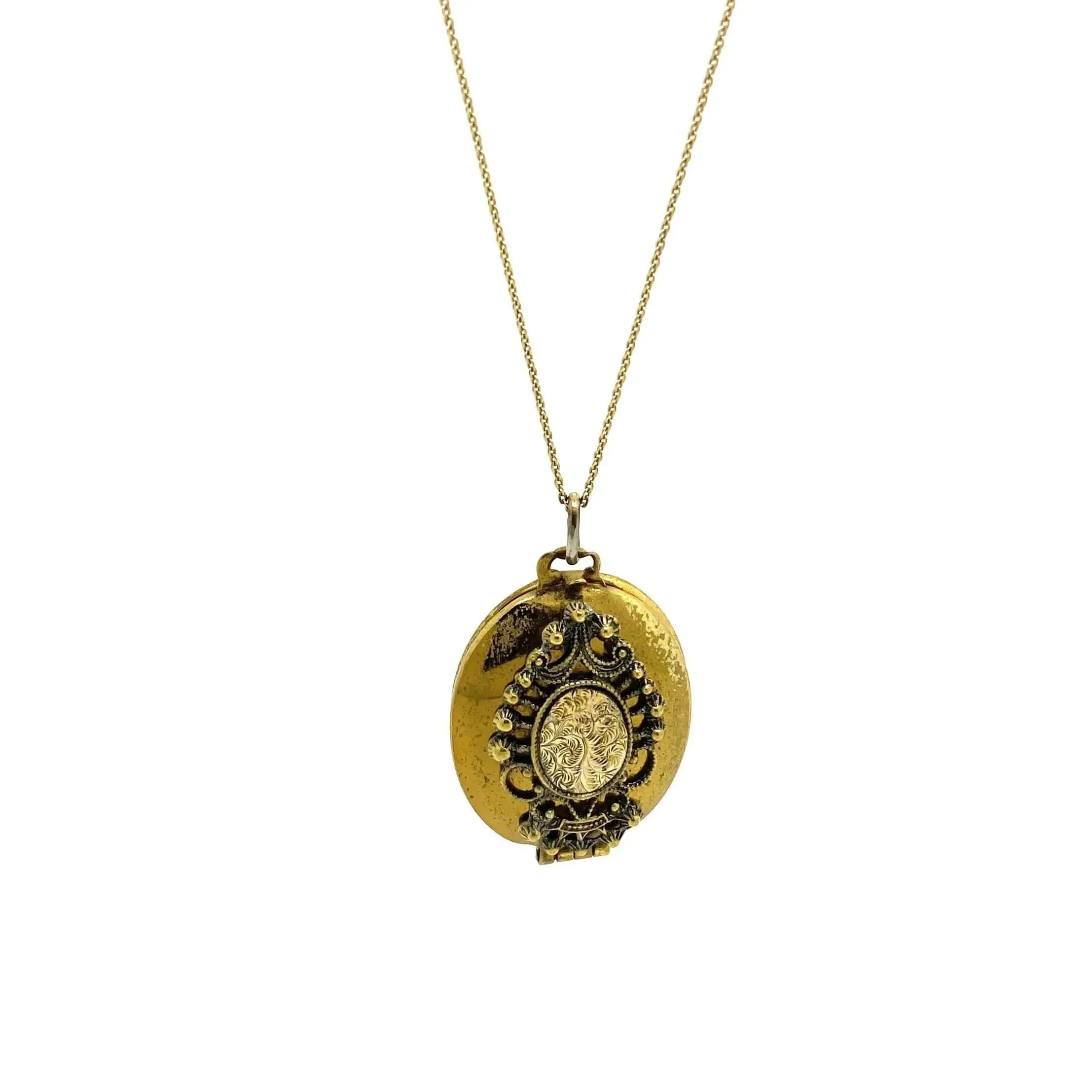 Antique Victorian Ornate Brass Locket Necklace