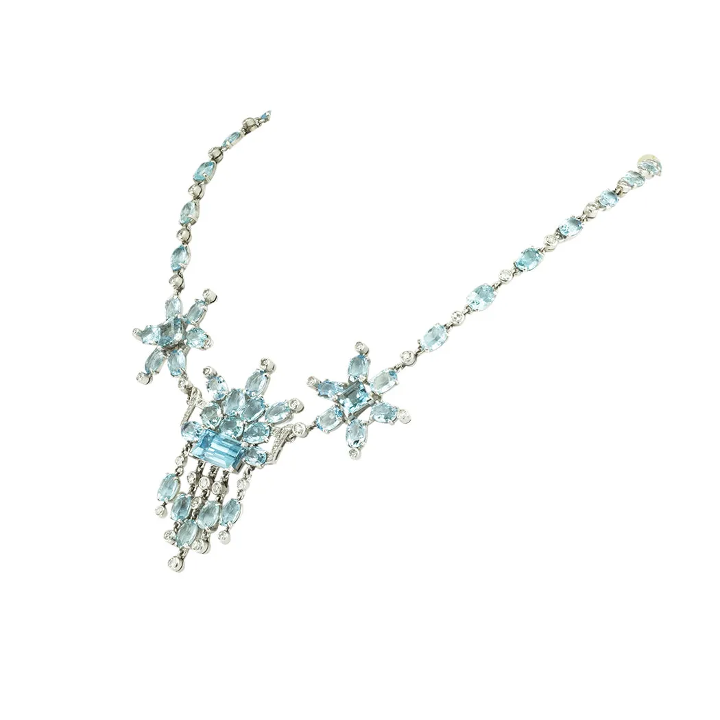 Aquamarine Diamond Platinum Fringe Necklace Circa 1950s