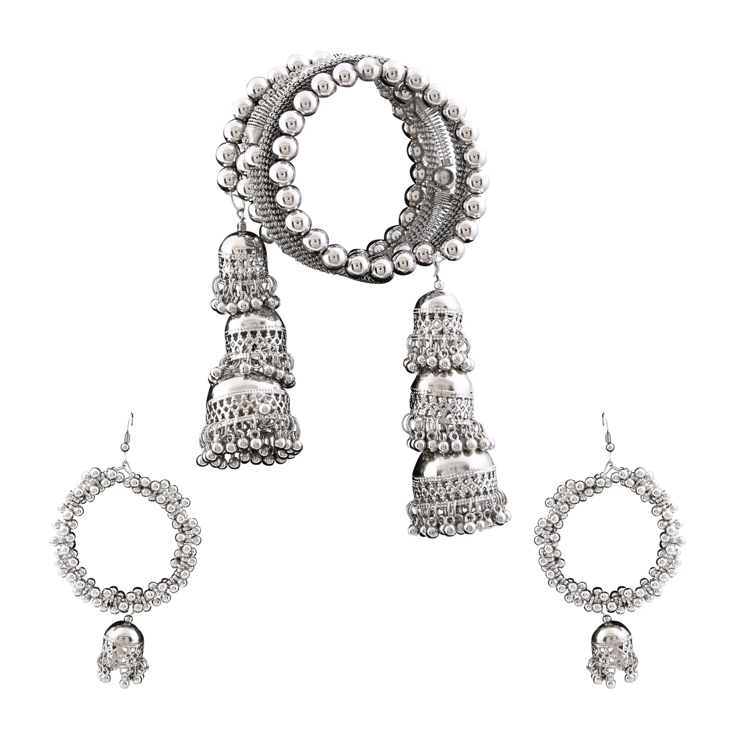 ARADHYA  Stylish Silver Jhumki Drops Bangles with Elegant Light Weight Ghungroo Earrings for Women and Girls