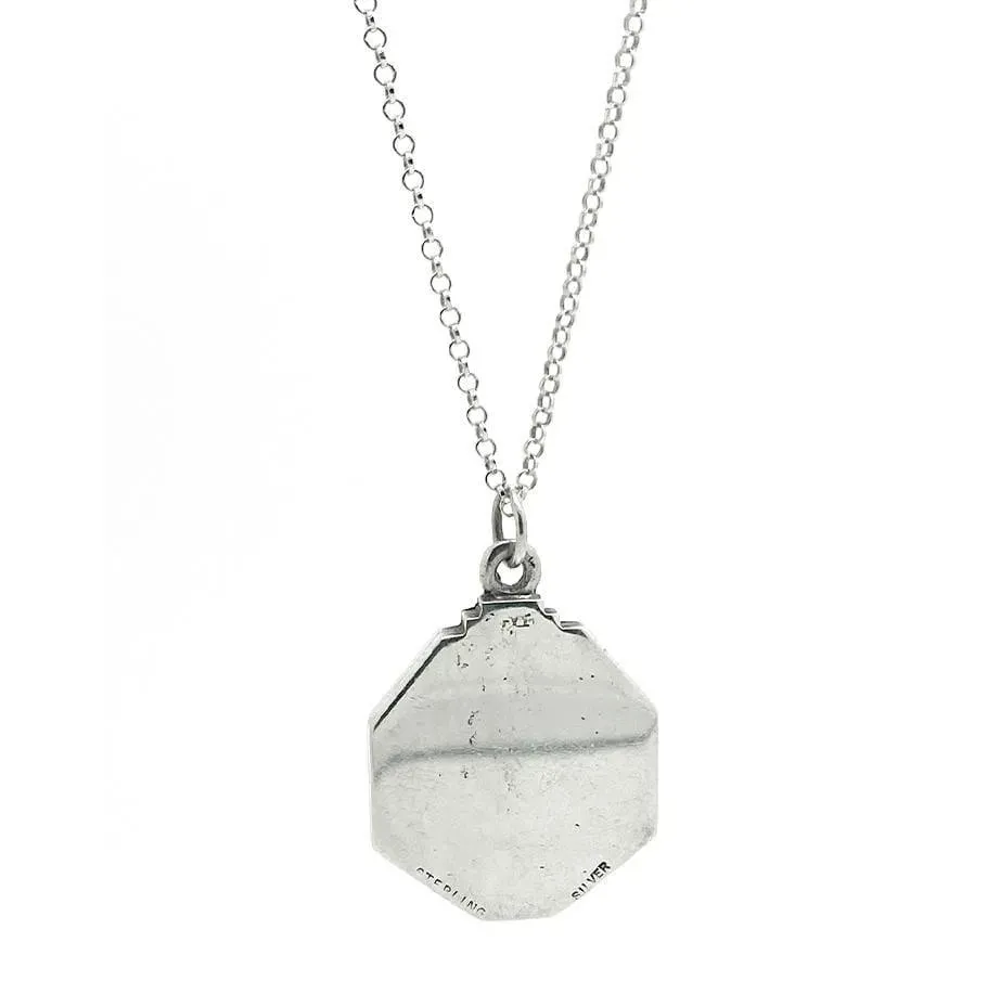 Art Deco 1930s Sterling Silver Geometric Locket Necklace